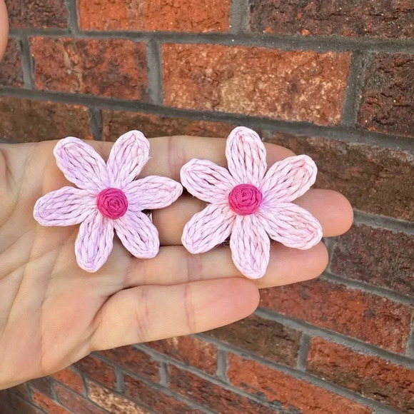 Lalita Pink Sky Boho Raffia Flower Earrings - Picture 6 of 9